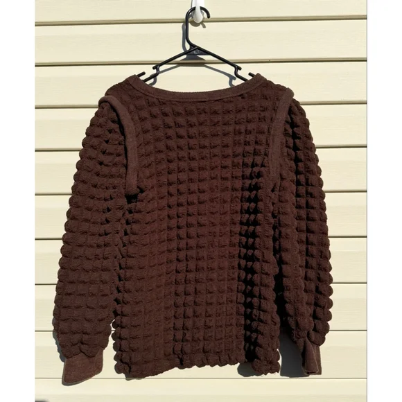 Anthropologie Bibi Lou Jackie Textured Puff Sleeve Top Brown Medium - Picture 3 of 6